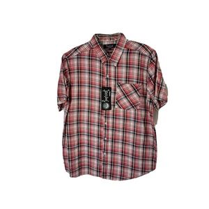 Mens Shirt Fourcast Clothing Button Up Short Sleeve Plaid With Collar New Tags